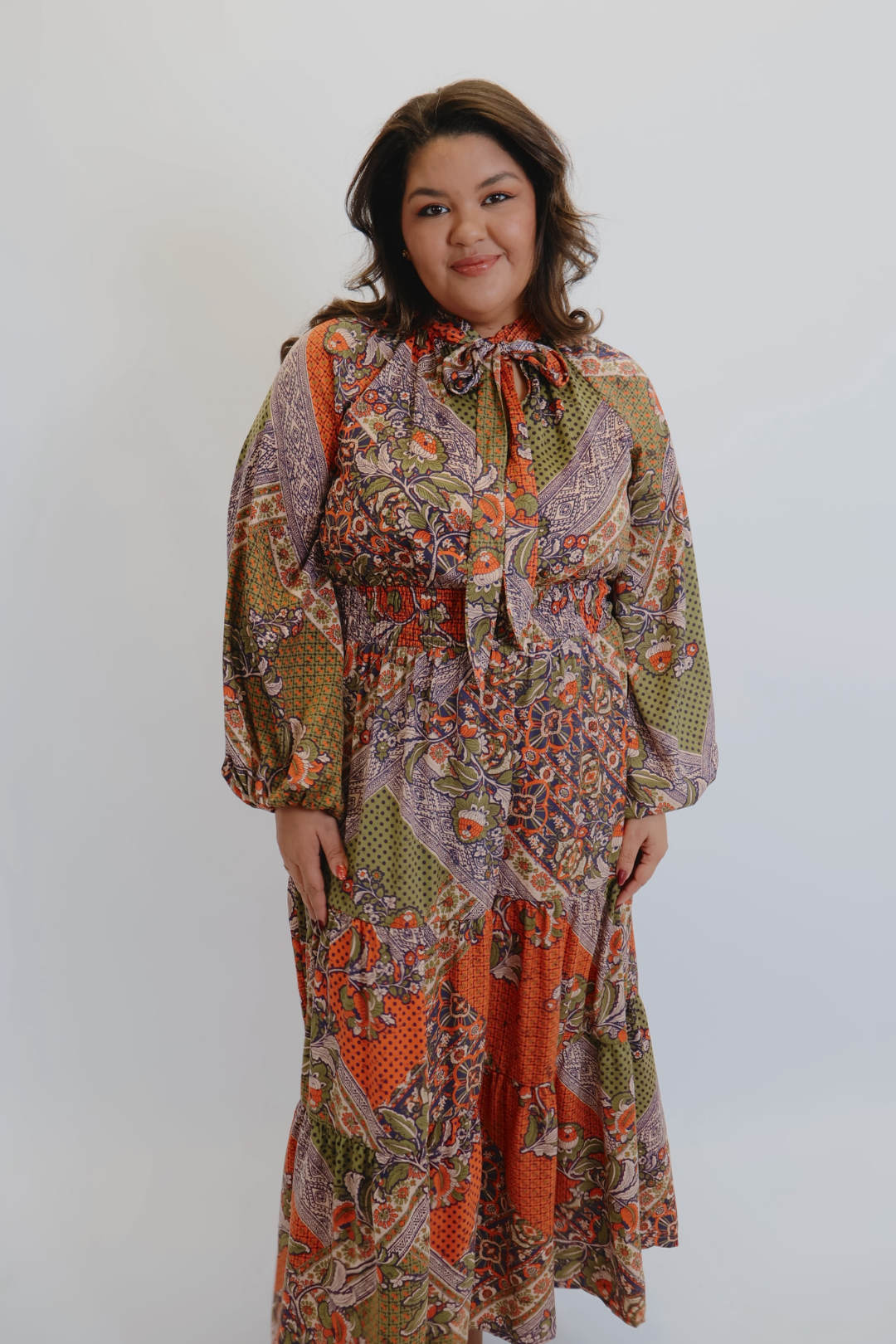 Robe longue Mirabel en satin patchwork